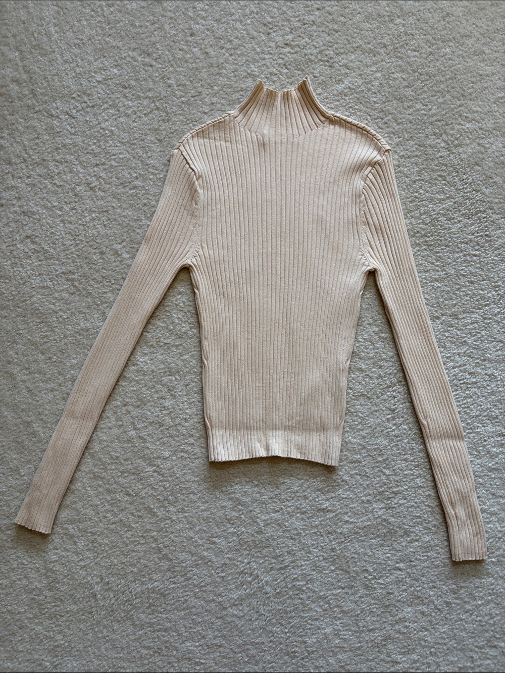 Zara Ribbed Mock Neck Sweater - Light Cream
